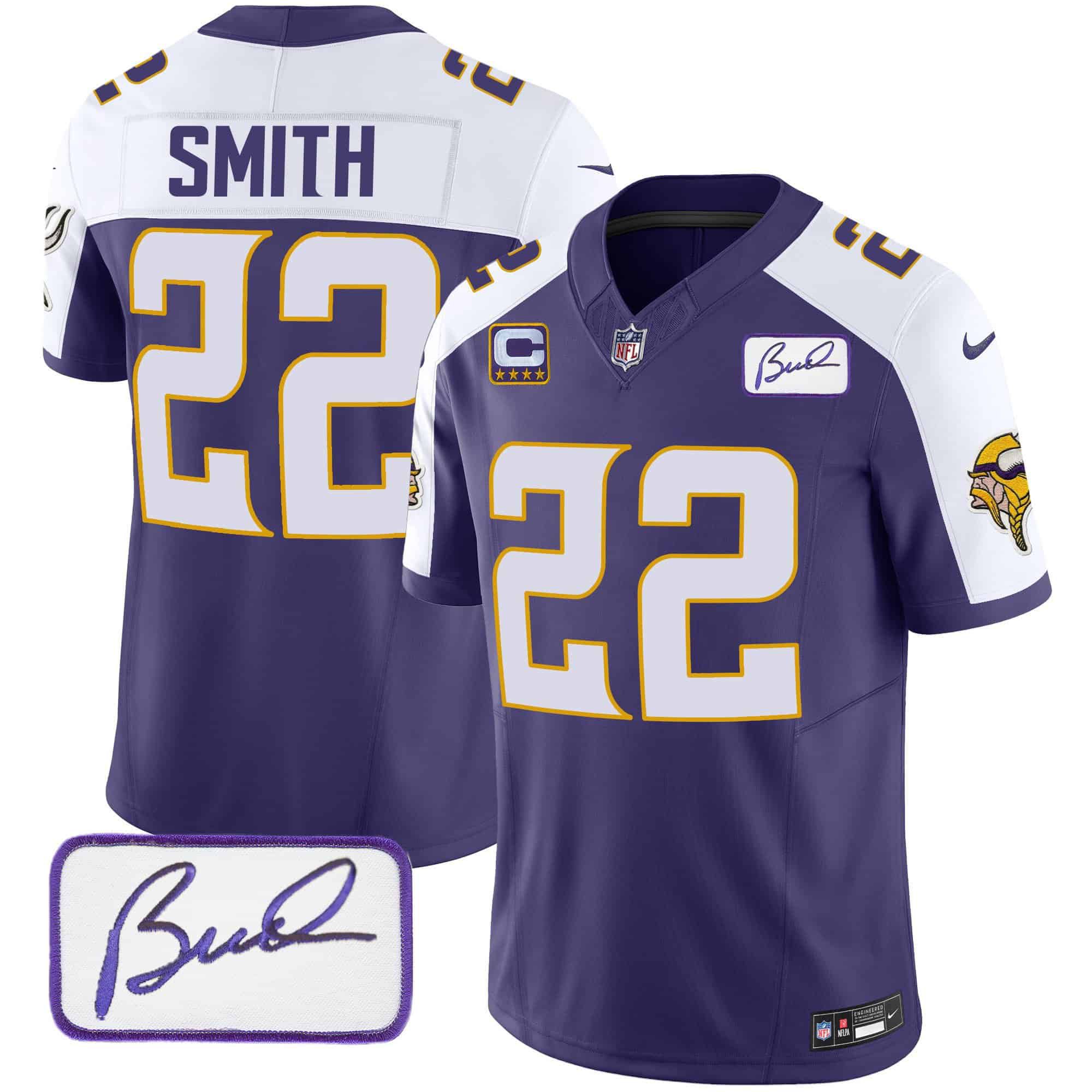Men Minnesota Vikings 22 Smith Purple 2024 Nike Bud Grant Patch Classic Limited NFL Jersey style 2